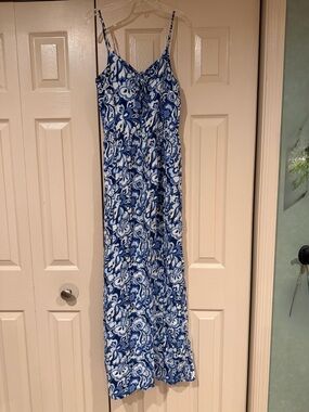GAP Blue and White Floral Maxi Dress with Spaghetti Straps